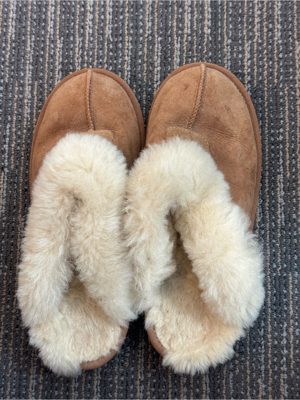 UGG Chestnut Suede Slip-On Slippers with Cream Shearling